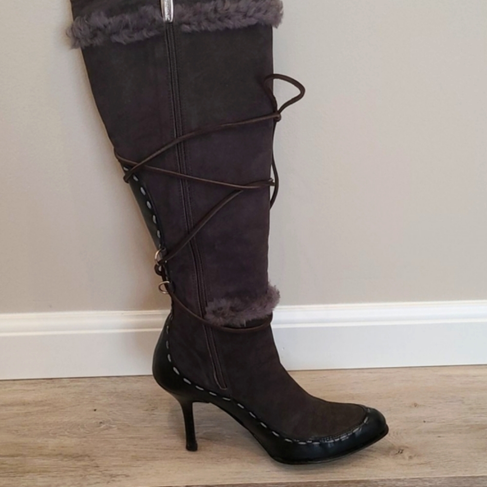 Suede, leather and fur knee boots - Picture 3 of 6